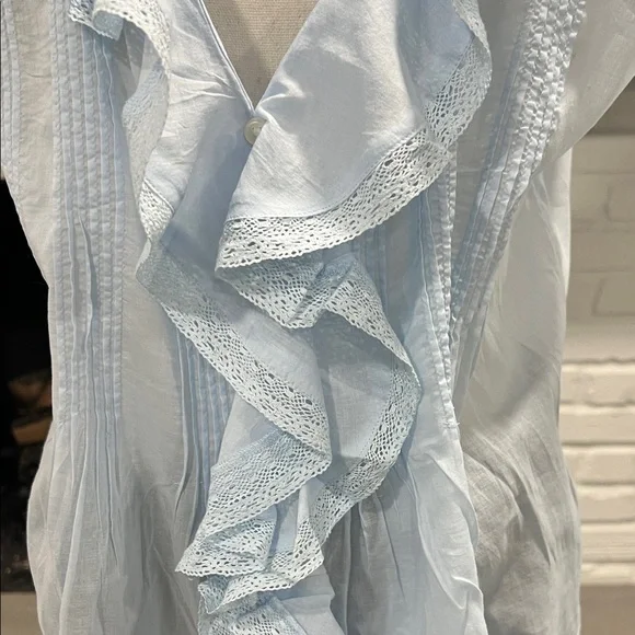 Ann Taylor Light Blue Sleeveless Ruffle Blouse - Picture 4 of 6